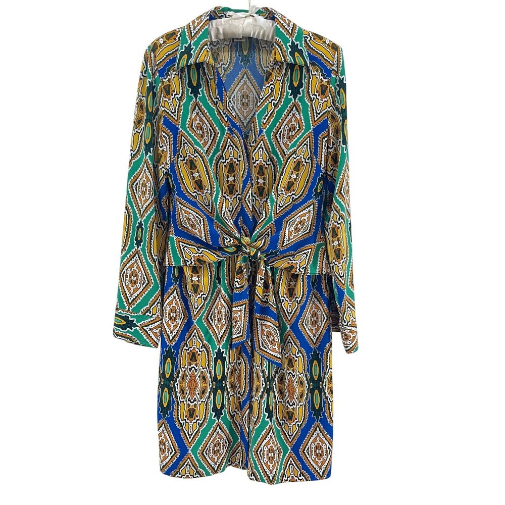 Cache Spring Wedding Guest Dress Womens 10 Colorful Tie Front Elegant Chic